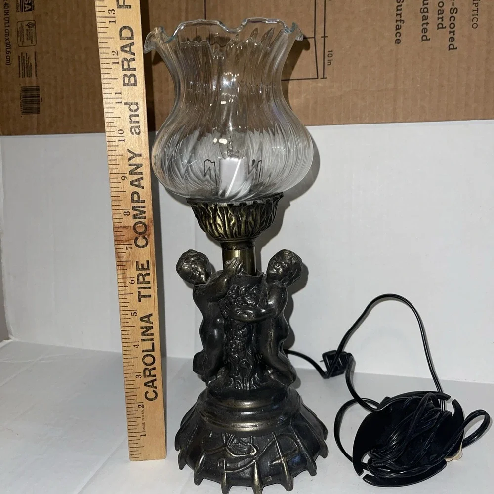 Table Lamp Cherubs Metal And Glass vintage